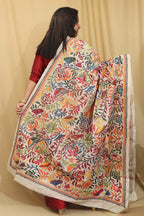 Vibrant Multicolor Hand Embroidered Kantha Tussar Silk Dupatta - Luxurion World