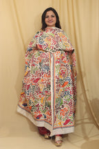 Vibrant Multicolor Hand Embroidered Kantha Tussar Silk Dupatta - Luxurion World