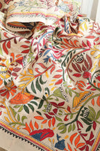 Vibrant Multicolor Hand Embroidered Kantha Tussar Silk Dupatta - Luxurion World