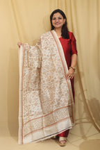 Vibrant Multicolor Hand Embroidered Kantha Pure Tussar Silk Dupatta - Luxurion World