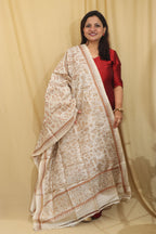Vibrant Multicolor Hand Embroidered Kantha Pure Tussar Silk Dupatta - Luxurion World