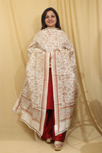 Vibrant Multicolor Hand Embroidered Kantha Pure Tussar Silk Dupatta - Luxurion World