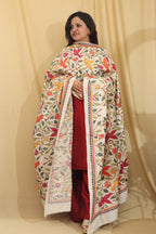 Vibrant Multicolor Hand Embroidered Kantha Tussar Silk Dupatta - Luxurion World