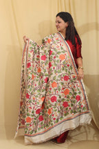 Vibrant Multicolor Hand Embroidered Kantha Tussar Silk Dupatta - Luxurion World