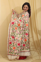Vibrant Multicolor Hand Embroidered Kantha Tussar Silk Dupatta - Luxurion World