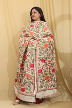 Vibrant Multicolor Hand Embroidered Kantha Tussar Silk Dupatta - Luxurion World