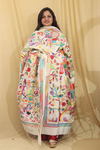 Vibrant Multicolor Hand Embroidered Kantha Tussar Silk Dupatta - Luxurion World