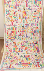 Vibrant Multicolor Hand Embroidered Kantha Tussar Silk Dupatta - Luxurion World