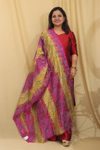 Multicolor Hand Embroidered Kantha Block Printed Pure Tussar Silk Dupatta - Luxurion World