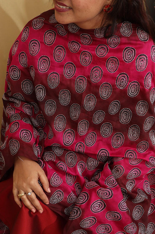 Multicolor Hand Embroidered Kantha Block Printed Pure Tussar Silk Dupatta - Luxurion World