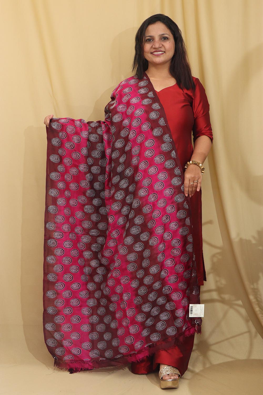 Multicolor Hand Embroidered Kantha Block Printed Pure Tussar Silk Dupatta - Luxurion World