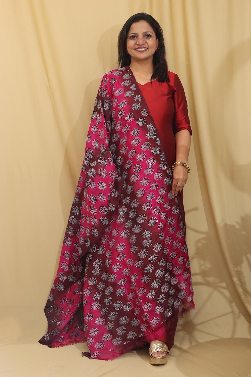 Multicolor Hand Embroidered Kantha Block Printed Pure Tussar Silk Dupatta - Luxurion World