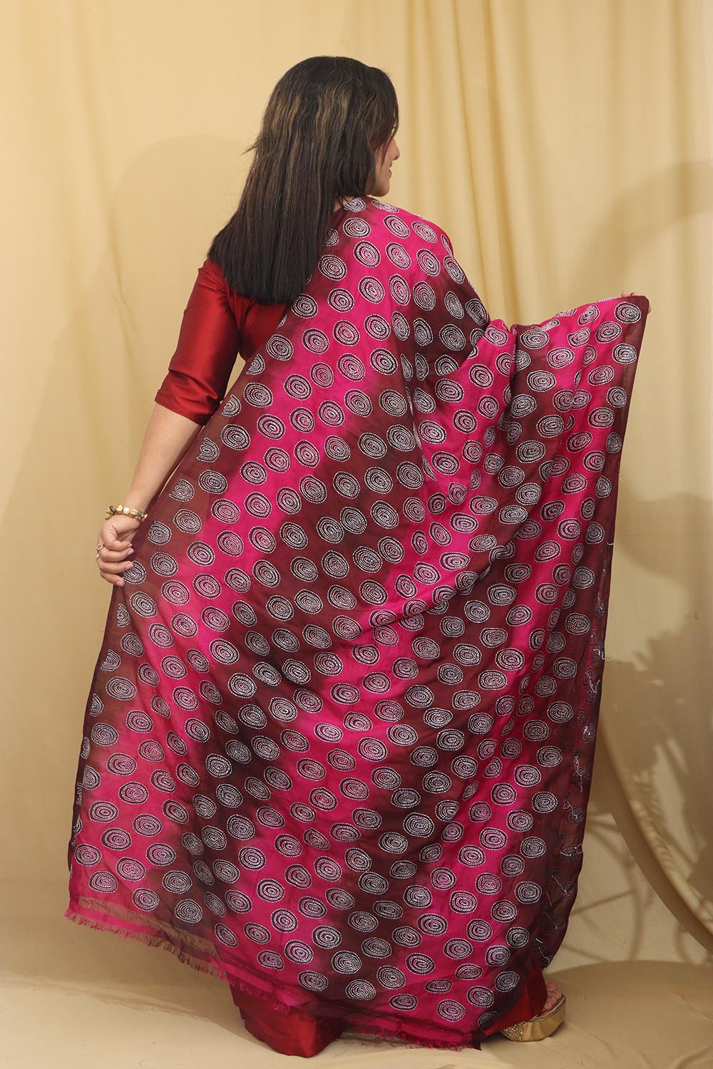 Multicolor Hand Embroidered Kantha Block Printed Pure Tussar Silk Dupatta - Luxurion World