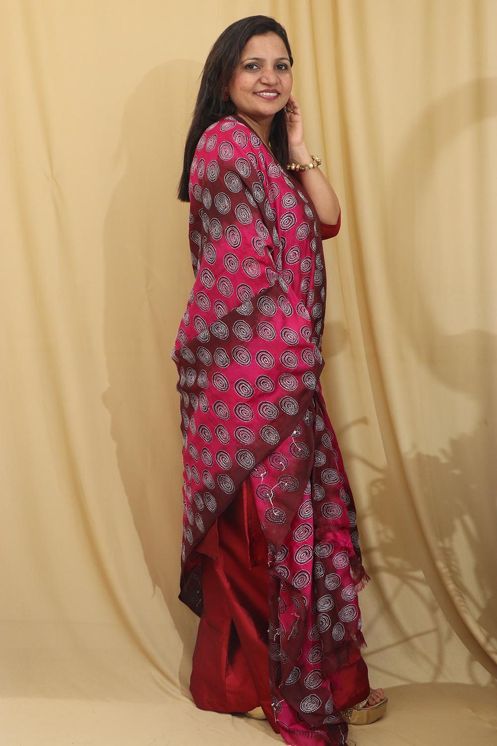 Multicolor Hand Embroidered Kantha Block Printed Pure Tussar Silk Dupatta - Luxurion World