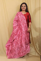 Pink Hand Embroidered Kantha Block Printed Pure Tussar Silk Dupatta - Luxurion World