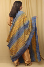 Multicolor Hand Embroidered Kantha Block Printed Pure Tussar Silk Dupatta - Luxurion World