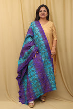 Multicolor Hand Embroidered Kantha Block Printed Pure Tussar Silk Dupatta - Luxurion World