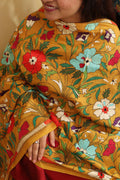Vibrant Multicolor Hand Embroidered Kantha Pure Bangalore Silk Dupatta - Luxurion World