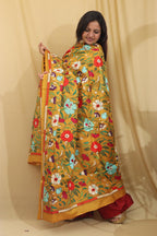 Vibrant Multicolor Hand Embroidered Kantha Pure Bangalore Silk Dupatta - Luxurion World