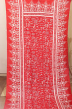 Red Hand Embroidered Kantha Pure Bangalore Silk Dupatta - Luxurion World