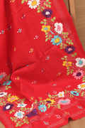 Red Hand Embroidered Kantha Pure Cotton Dupatta - Luxurion World