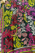 Green Kantha Pure Bangalore Silk Dupatta — Hand Embroidered Flower Design, Festive