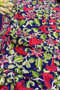 Blue Kantha Pure Bangalore Silk Dupatta — Hand Embroidered Flower Design, Festive