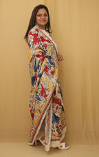 Stunning Multicolor Kantha Tussar Silk Dupatta with Hand Embroidered Bird and Floral Design - Luxurion World