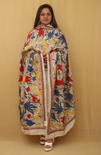Stunning Multicolor Kantha Tussar Silk Dupatta with Hand Embroidered Bird and Floral Design - Luxurion World