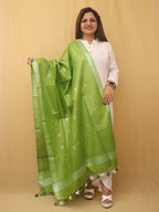 Green Bhagalpur Handloom Linen Cotton Dupatta - Luxurion World