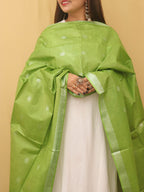 Green Bhagalpur Handloom Linen Cotton Dupatta - Luxurion World