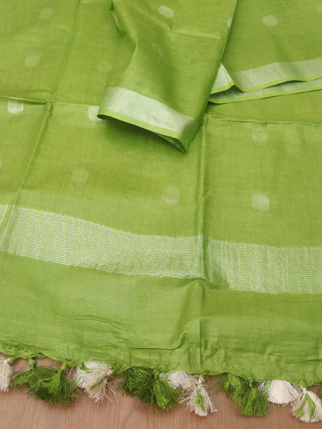 Green Bhagalpur Handloom Linen Cotton Dupatta - Luxurion World