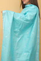 Blue Bhagalpur Handloom Linen Cotton Dupatta - Luxurion World