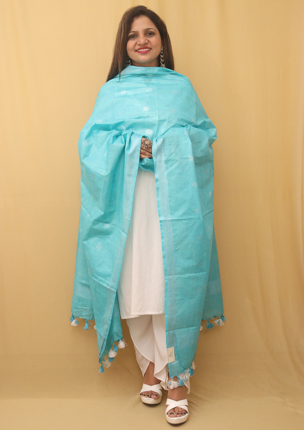 Blue Bhagalpur Handloom Linen Cotton Dupatta - Luxurion World