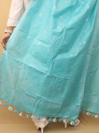 Blue Bhagalpur Handloom Linen Cotton Dupatta - Luxurion World