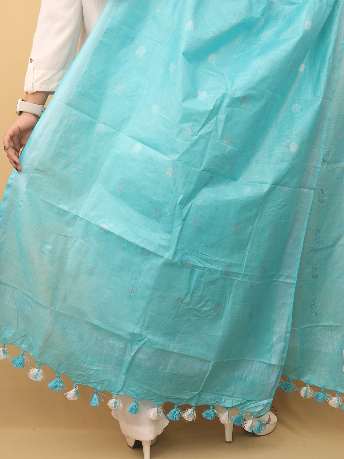 Blue Bhagalpur Handloom Linen Cotton Dupatta - Luxurion World