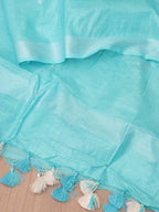 Blue Bhagalpur Handloom Linen Cotton Dupatta - Luxurion World