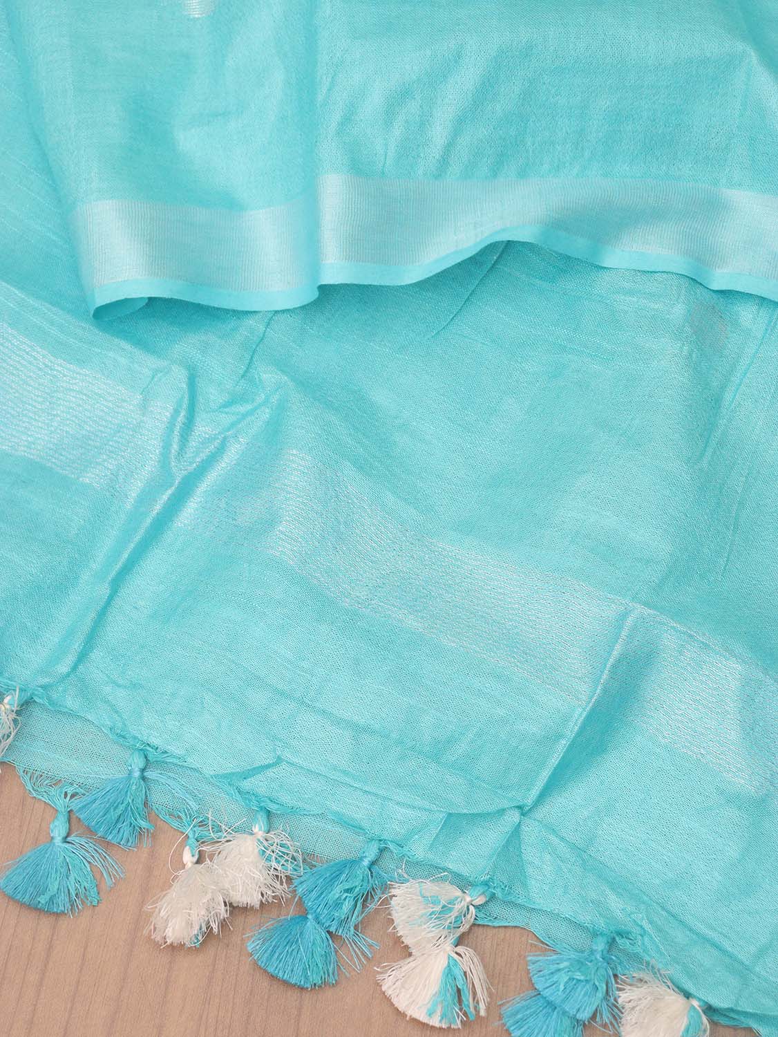 Blue Bhagalpur Handloom Linen Cotton Dupatta - Luxurion World