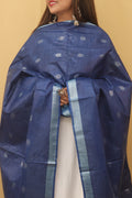 Blue Bhagalpur Handloom Linen Cotton Dupatta - Luxurion World