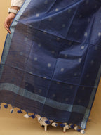 Blue Bhagalpur Handloom Linen Cotton Dupatta - Luxurion World