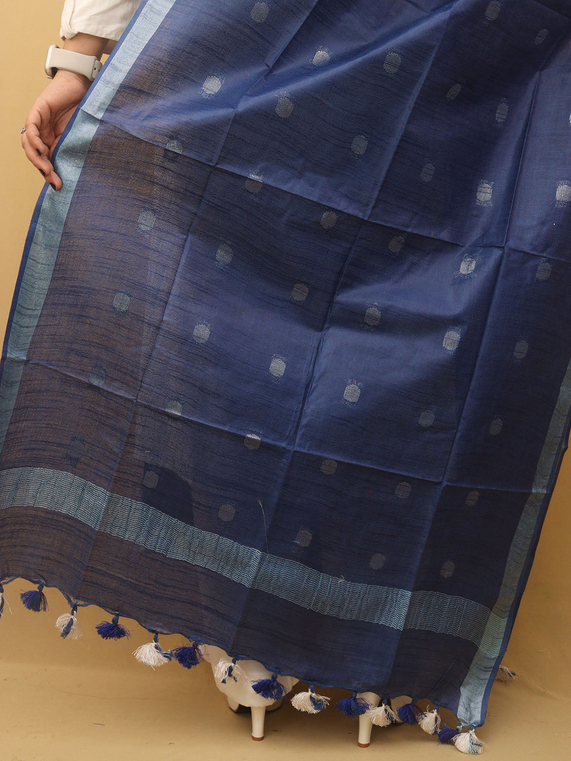 Blue Bhagalpur Handloom Linen Cotton Dupatta - Luxurion World
