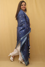 Blue Bhagalpur Handloom Linen Cotton Dupatta - Luxurion World