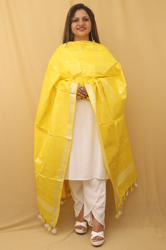Yellow Bhagalpur Handloom Linen Cotton Dupatta
