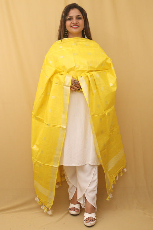 Yellow Bhagalpur Handloom Linen Cotton Dupatta - Luxurion World