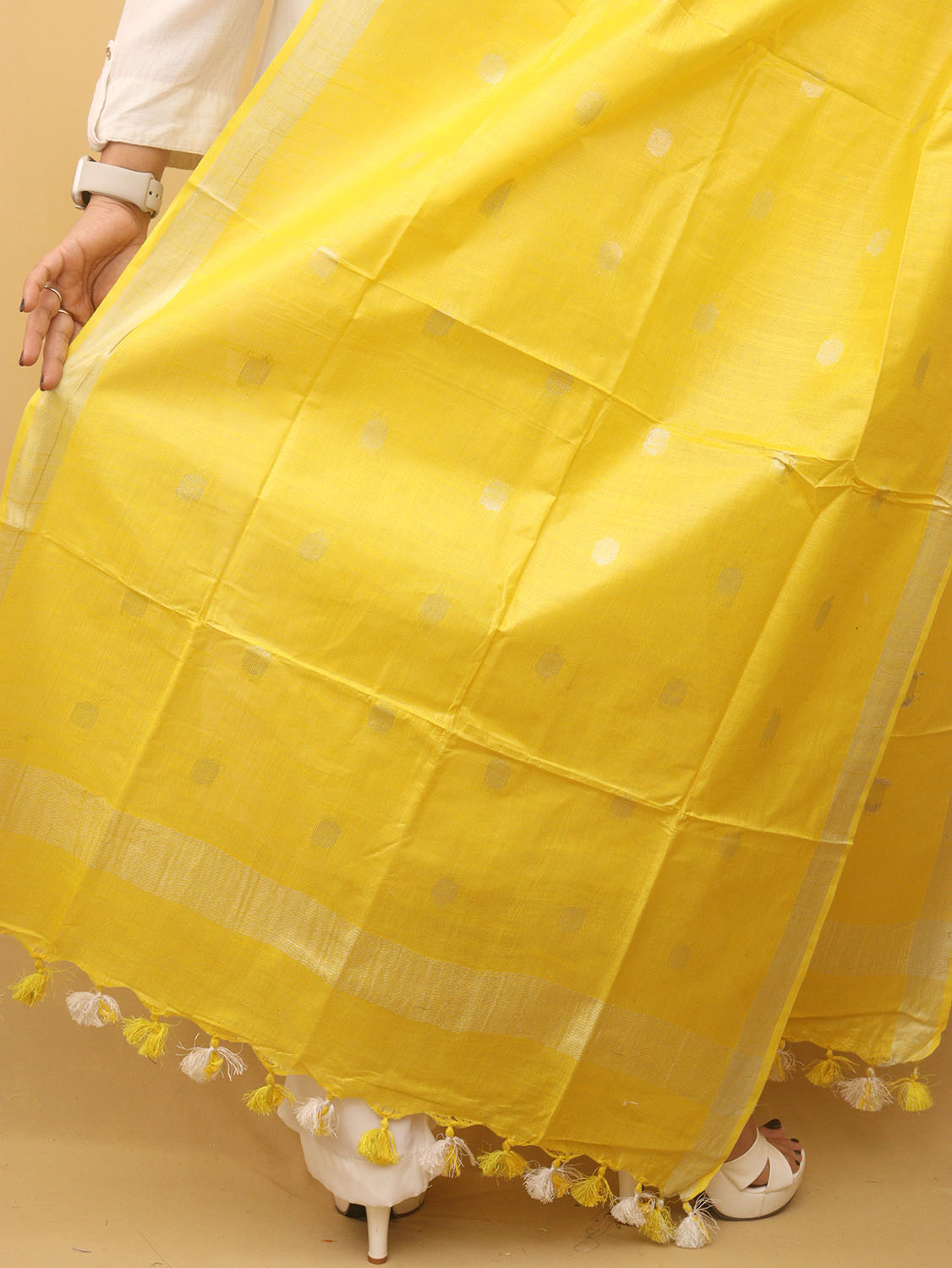 Yellow Bhagalpur Handloom Linen Cotton Dupatta - Luxurion World