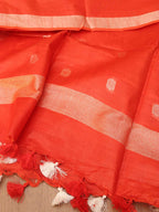 Red Bhagalpur Handloom Linen Cotton Dupatta - Luxurion World
