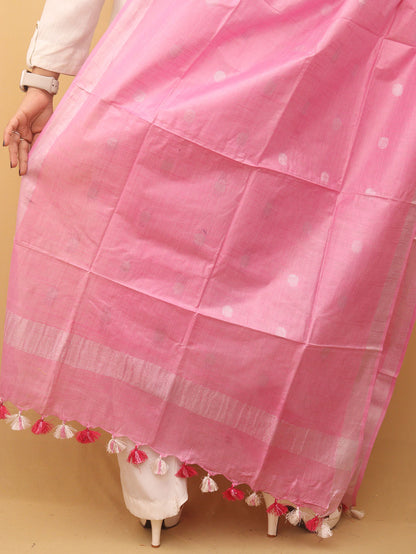 Pink Bhagalpur Handloom Linen Cotton Dupatta - Luxurion World