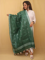 Green Bhagalpur Handloom Linen Cotton Dupatta - Luxurion World