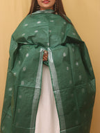 Green Bhagalpur Handloom Linen Cotton Dupatta - Luxurion World