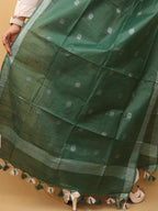 Green Bhagalpur Handloom Linen Cotton Dupatta - Luxurion World